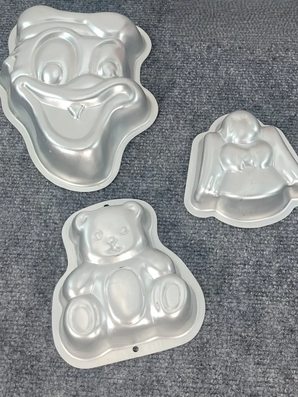 Set of 3 Vintage Aluminum Baking Mold Cake Forms: Angel, Bear, Donald Duck